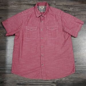 Woolrich Button Up Shirt Mens XL Red Short Sleeve Collar Casual Pockets Shirt